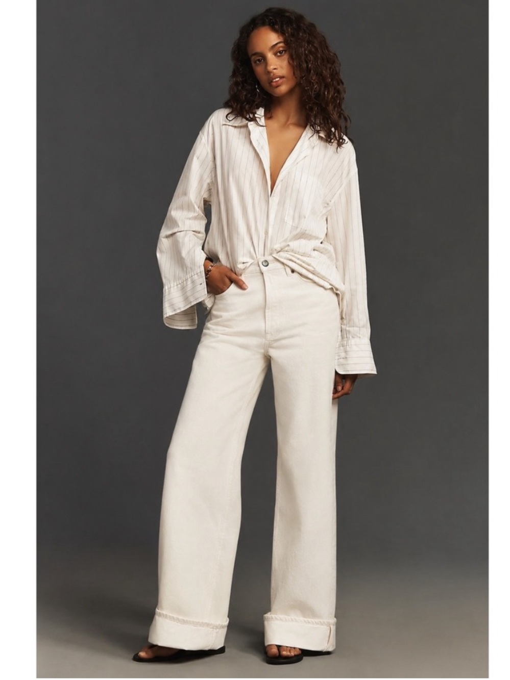 NWT AGOLDE Dame High Rise Wide Leg Jeans in Fortune Cookie Off-White Size 26
